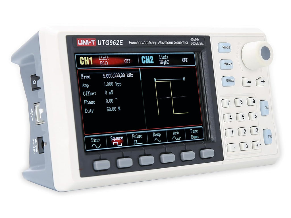 UNI-T UTG962E/UTG932E Function Generator Arbitrary Waveform 60 MHz Dual-Channel 200MSa/s 14 Bits Frequency Meter with USA Power Adapter USB Cable Power Cord (UTG962E 60MHz 2CH) (UTG962E 60MHz 2CH)