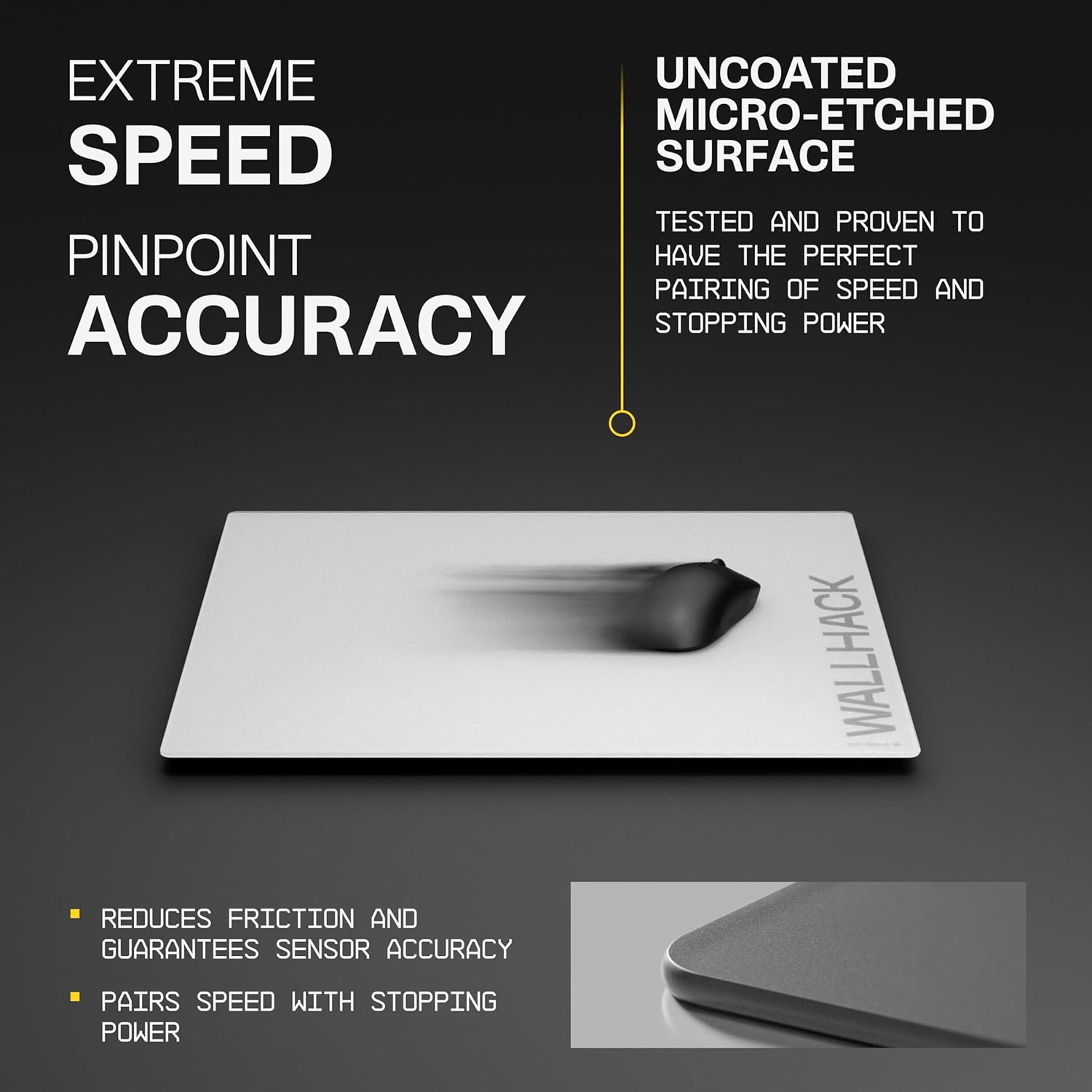Wallhack SP-004A Glass Gaming Mouse Pad – 4th Gen Micro-Etched Surface, Medium Mousepad for Esports, Ultra-Fast Glide with Stopping Power, Tempered Glass, Durable & Portable, 15.4'x17.7' | White