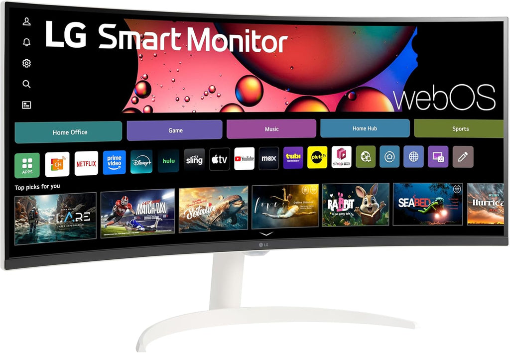 LG 34SR60QC-W 34-inch QHD (3440x1440) Curved Smart Monitor with Streaming, UltraWide Screen, webOS, HDR10, 100Hz, Built-in Speaker, AirPlay2, Screen Share, Bluetooth, ThinQ App, White