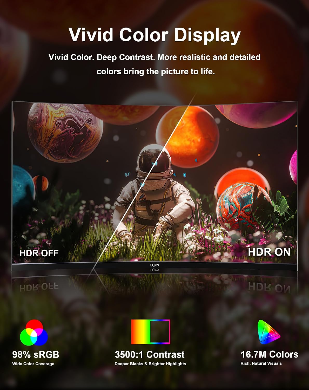 32 Inch Curved Gaming Monitor, QHD 2560x1440 2K Display, 165Hz Refresh Rate, 1500R Curved Screen, 3500:1 Contrast, HDMI and DisplayPort, 16:9 Large Monitor for PC, Console, Work and Entertainment