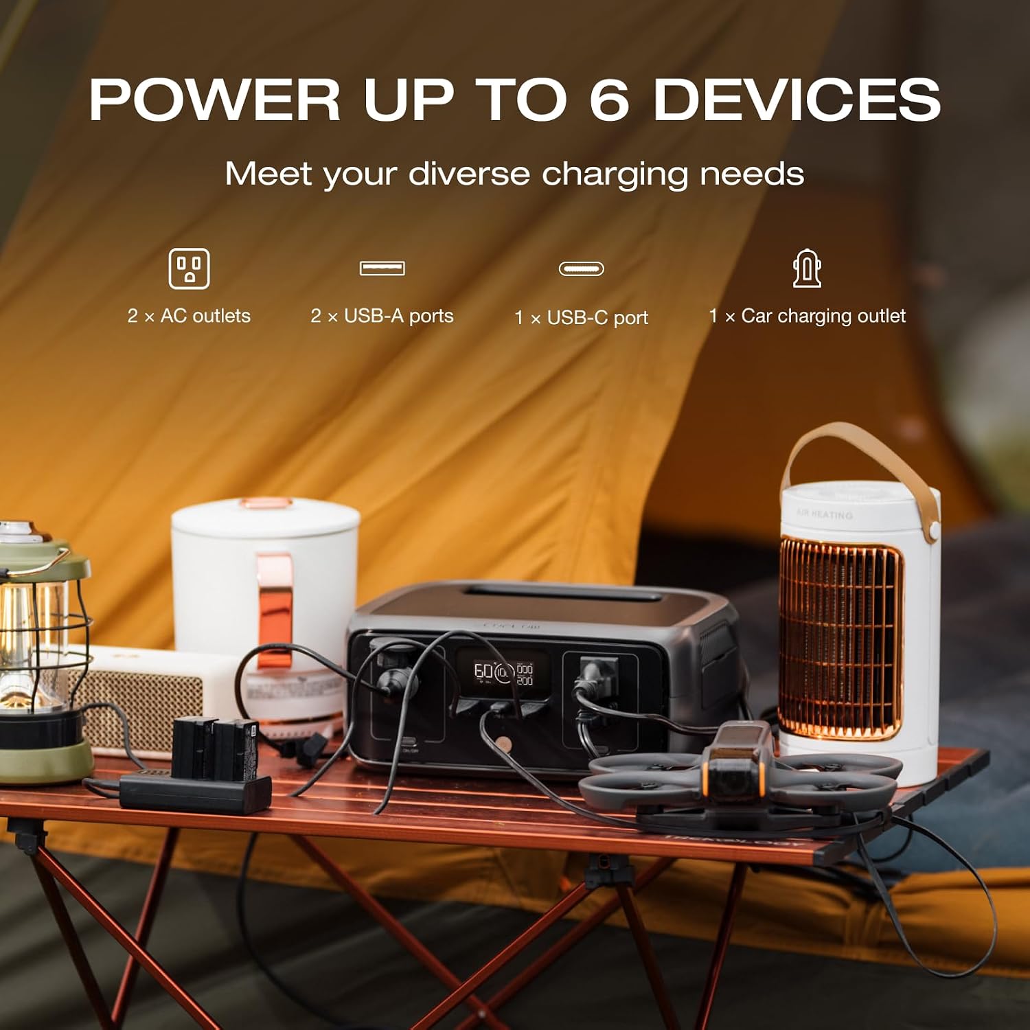 EF ECOFLOW Portable Power Station RIVER 3 with Car Cigarette Lighter to DC Power Adapter, 245Wh LFP Power Station, 2 Up to 600W AC Outlets, <20 MS UPS, 1Hr Fast Charging Solar Generator for Camping