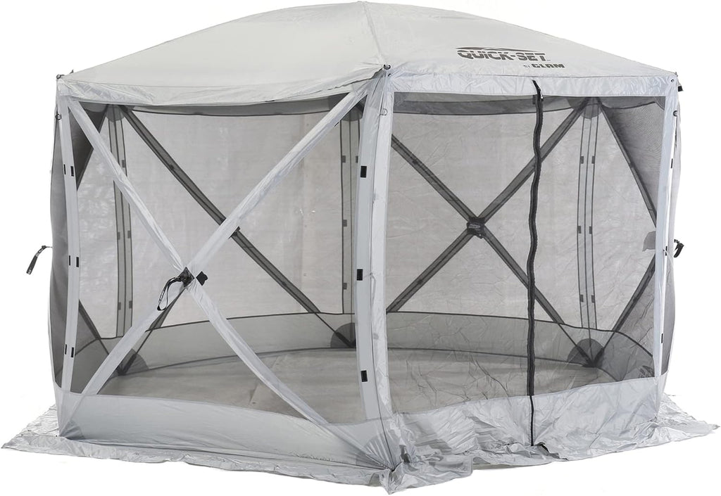 CLAM Quick-Set Pop Up Screen Tent, Escape, 11.5 ft, Instant Setup Gray Outdoor Gazebo Canopy Shelter, 6-Person Bug-Free Camping Tent for Patio, Backyard, Tailgating - Gray