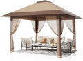 Pop Up Gazebo 13 * 13 Ft Outdoor Tent with Mosquito Net - Patio Gazebo 3 Level Adjustable Height Outdoor Gazebos for Backyard Waterproof Double Roof Patio Canopy for Parties BBQs