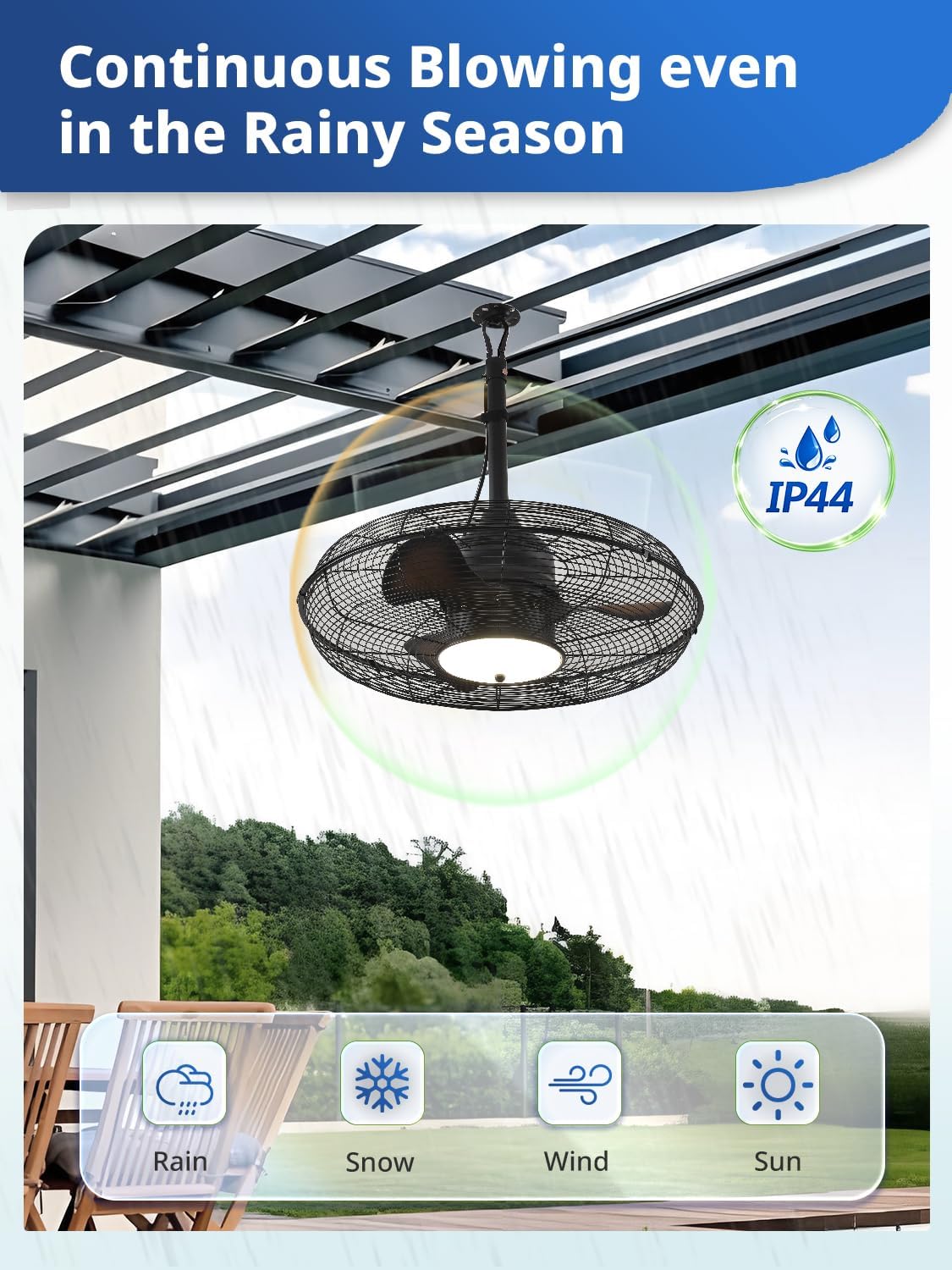 Orison 21'' Outdoor Ceiling Fan with Light, Waterproof Plug-in Gazebo Fan, Wet Rated Hanging Fan for Patio with Remote and App Control