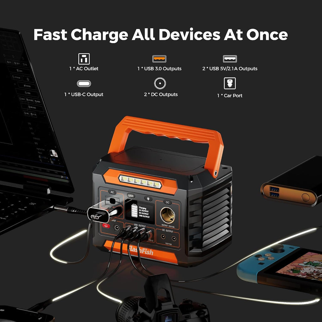 FF Flashfish Solar Generator With Solar Panel, 144.3Wh/39000mAh Electri Generator With 60W Solar Panel with, Emergency Power Supply with AC/DC/USB/Type C/LED Lights for Camping, Home, Power Outage