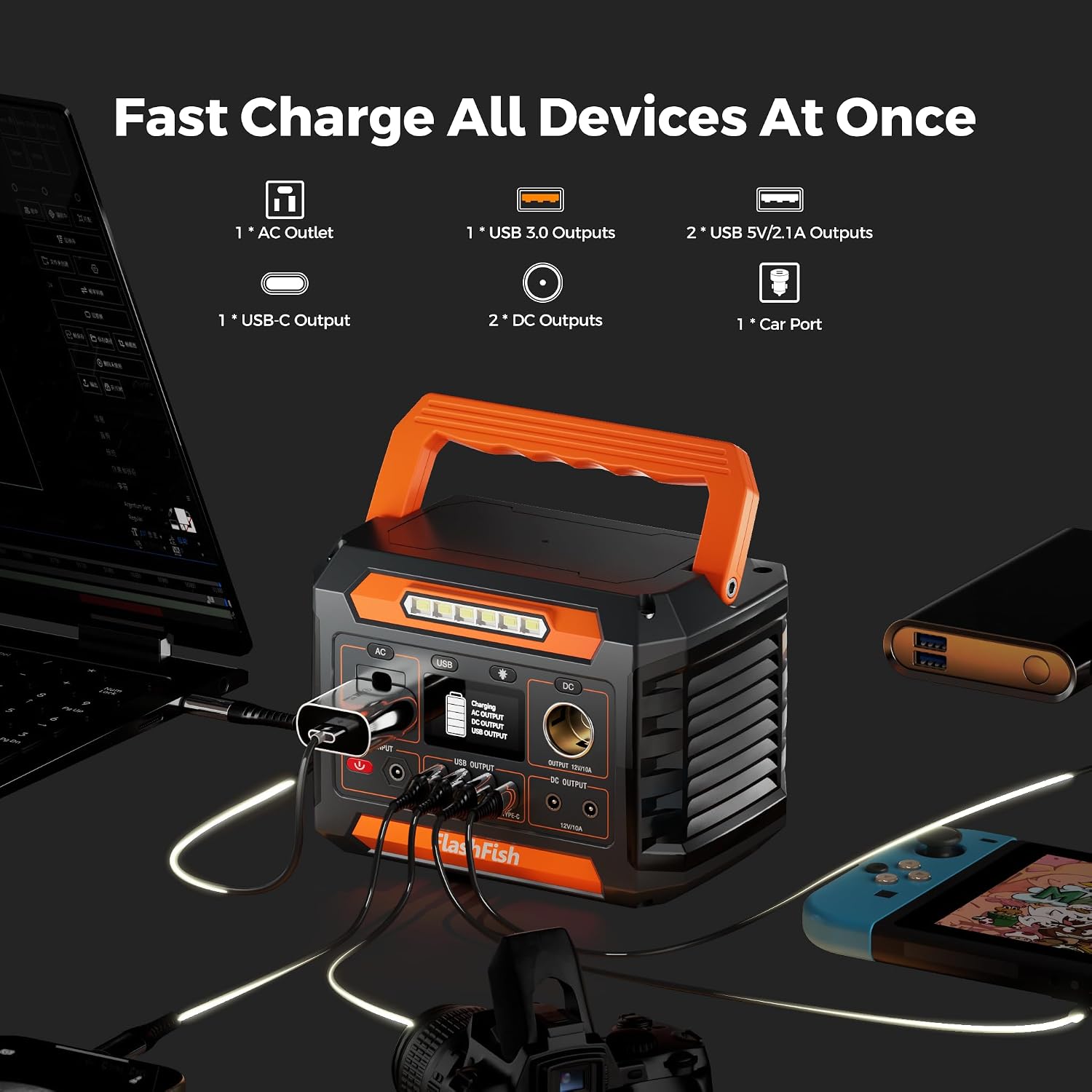 FF Flashfish Solar Generator With Solar Panel, 144.3Wh/39000mAh Electri Generator With 60W Solar Panel with, Emergency Power Supply with AC/DC/USB/Type C/LED Lights for Camping, Home, Power Outage