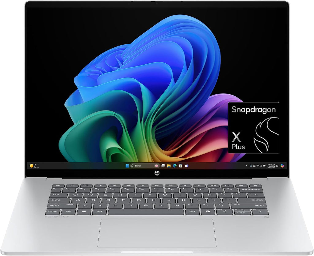 HP OmniBook 5 16 inch Next Gen AI PC, 2K Touchscreen, Snapdragon X Plus X1P-42-100, 16 GB RAM, 512 GB SSD, Qualcomm Adreno GPU, Windows 11 Home, Glacier Silver, 16-fb0000nr