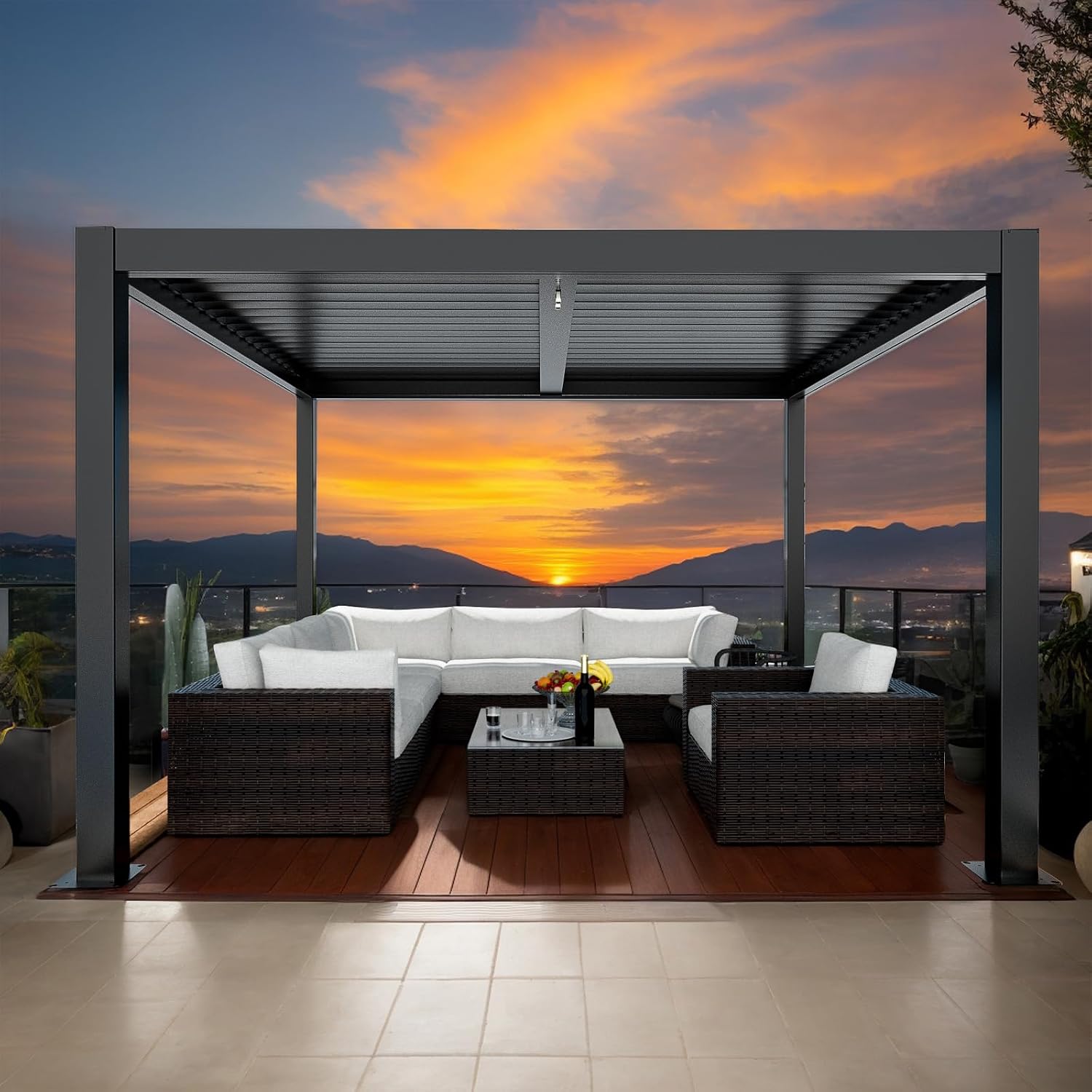 LVUYOYO Outdoor Louvered Pergola 10' x 10', Aluminum Pergola with Adjustable Roof, Waterproof Metal Gazebo for Patio, Backyard, Garden, Deck (Black)