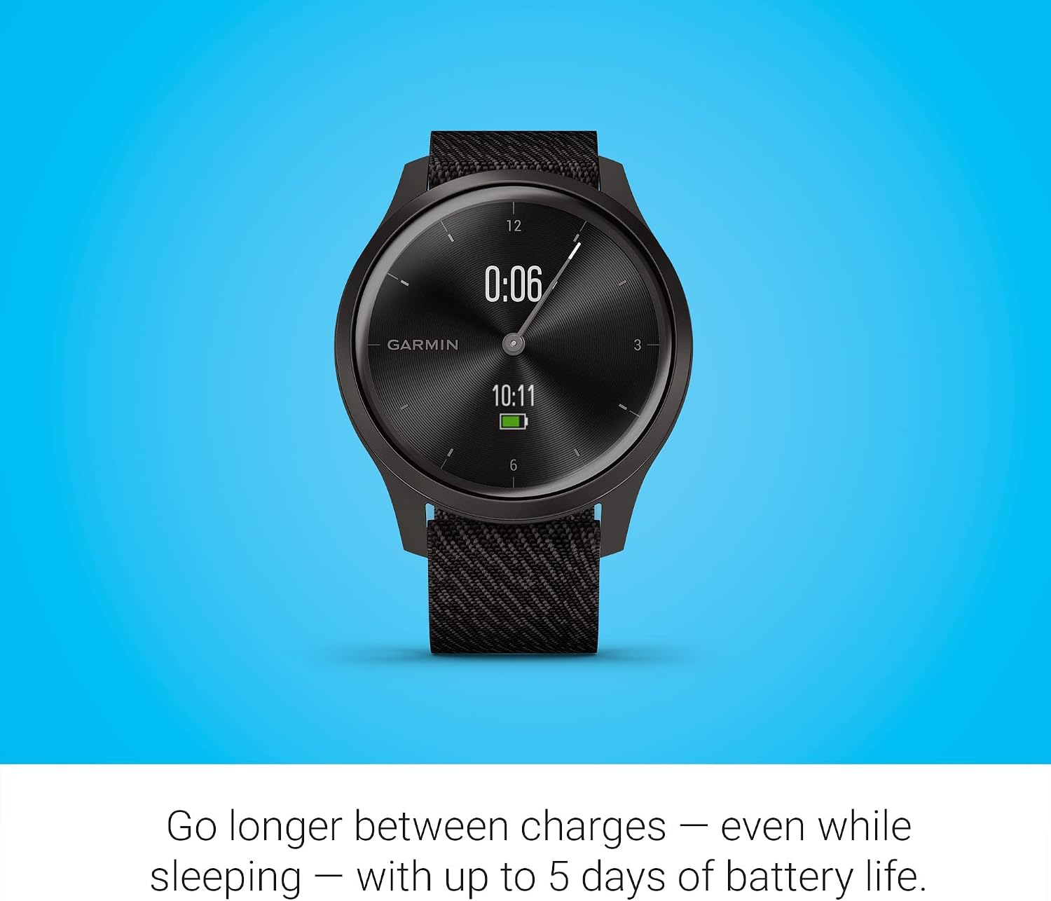Garmin vivomove Style, Hybrid Smartwatch with Real Watch Hands and Hidden Color Touchscreen Displays, Graphite with Black Woven Nylon Band