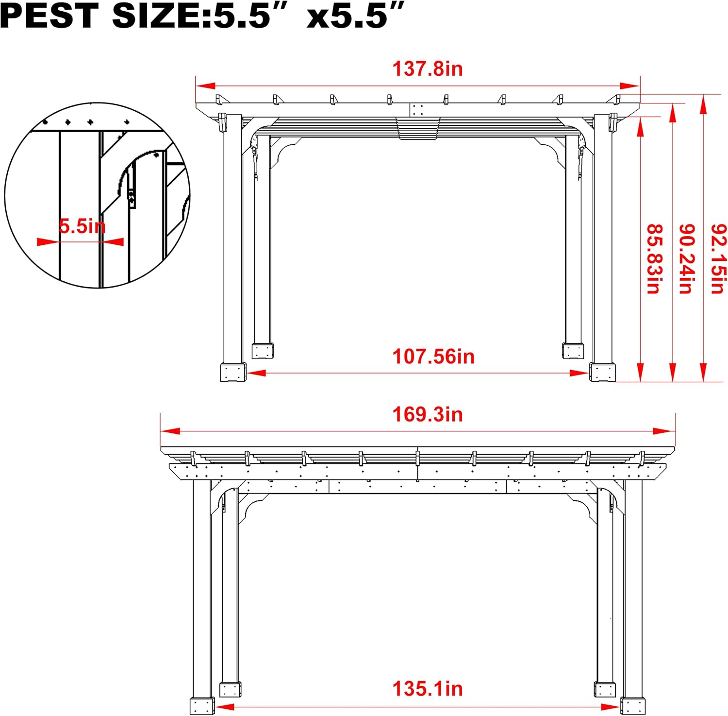 MUPATER Wooden Pergola Gazebo for Patio with Flated Roof and Stakes, 12'x14' Outdoor Pergola Garden Shelter Cedar Framed for Backyard, Deck, Garden, and Lawn
