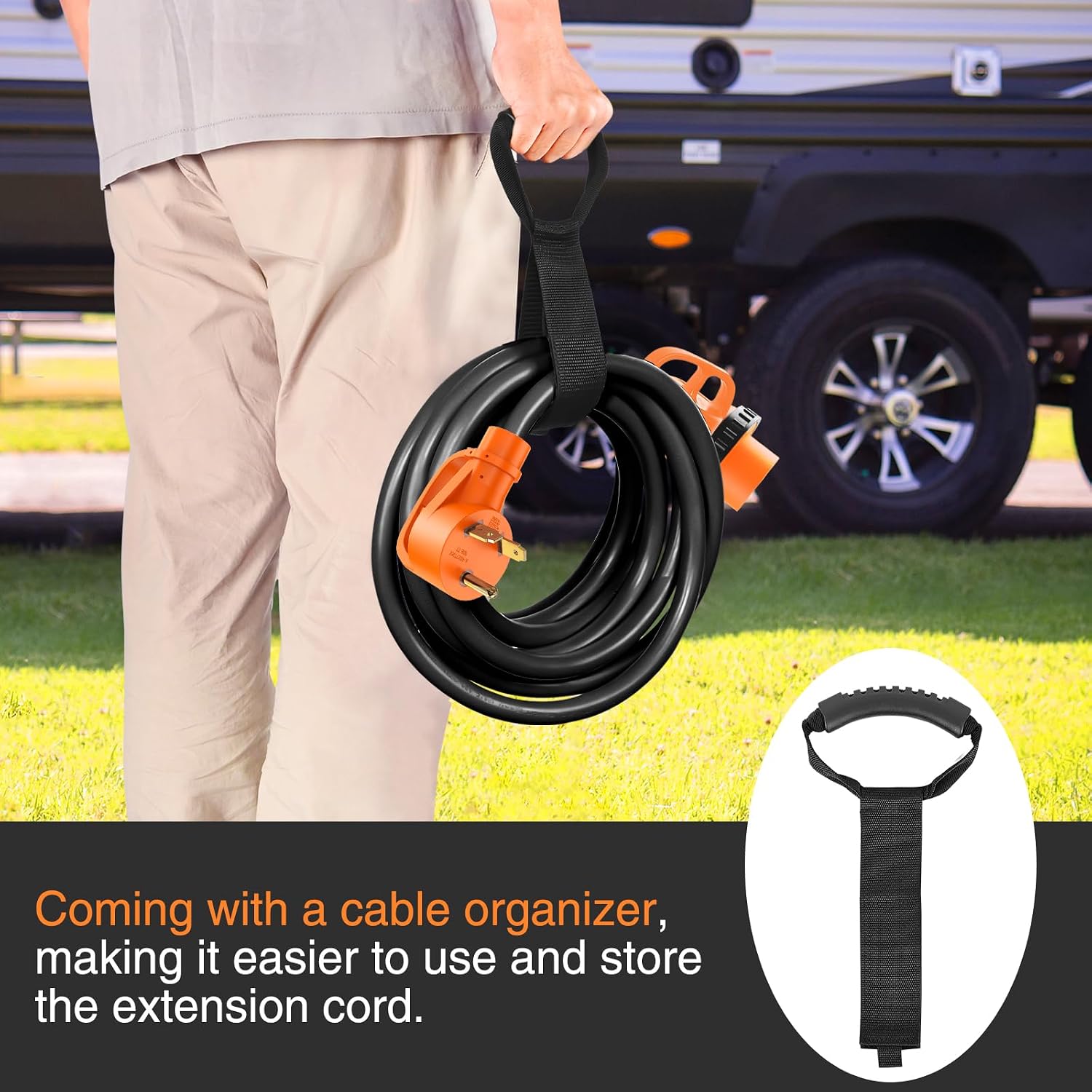 Nilight 30 Amp 50FT RV Locking Extension Cord with Adapter 15Amp to 30Amp 125V Heavy Duty 10 Gauge Pure Copper STW Wire ETL Listed 3 Prong TT-30P L5-30R 30F/30M Weatherproof Suit for Camper Trailer