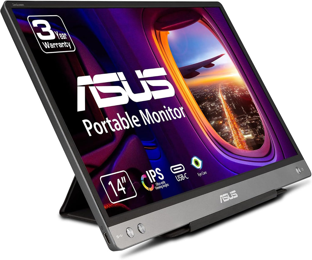 ASUS ZenScreen MB14AC 14' Portable USB Type-C Monitor, 1080P Full HD, IPS, Eye Care, Anti-Glare Surface, External Screen for Laptop, Hybrid Signal Solution