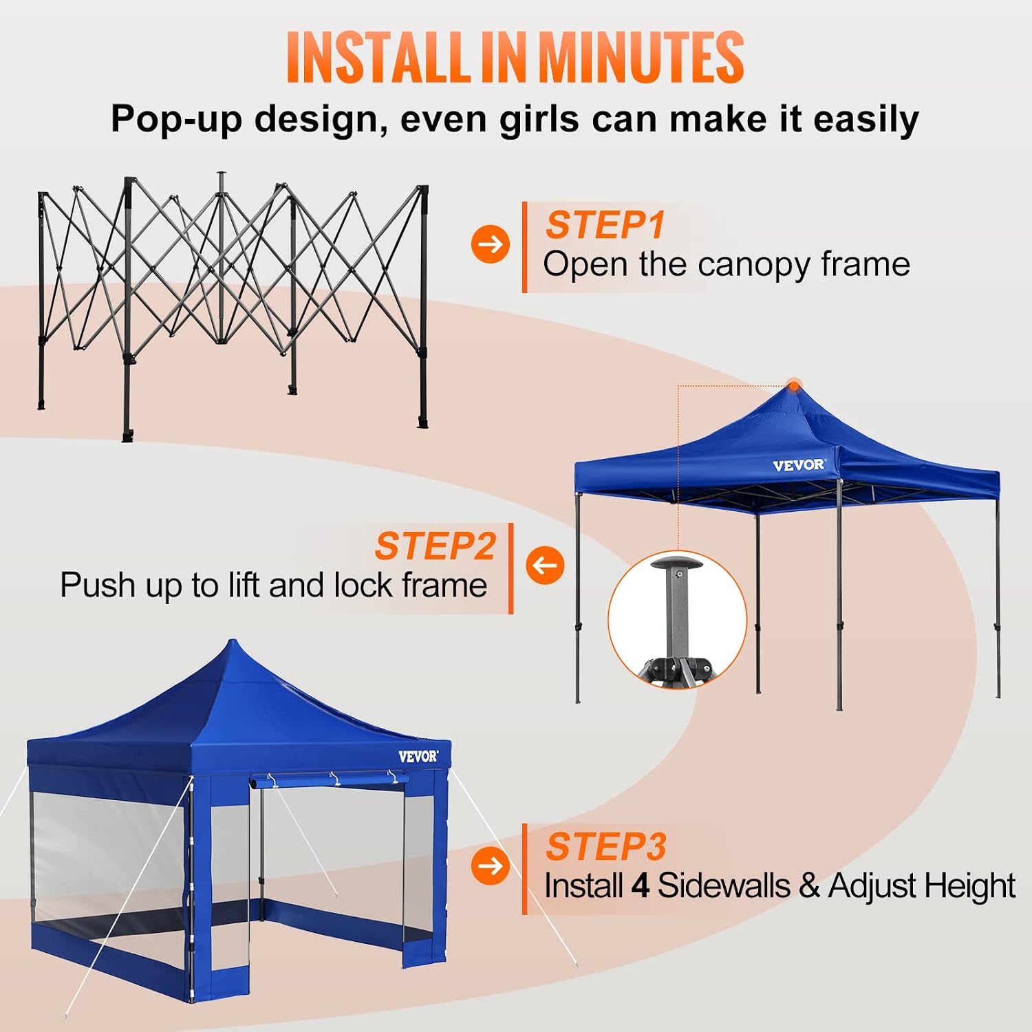 VEVOR 10x10 FT Pop up Canopy with Removable Sidewalls, Waterproof Winter Instant Canopies, Portable Gazebo Tent with Wheeled Bag, UV Resistant Enclosed Canopy for All-Weather Outdoor Events Blue