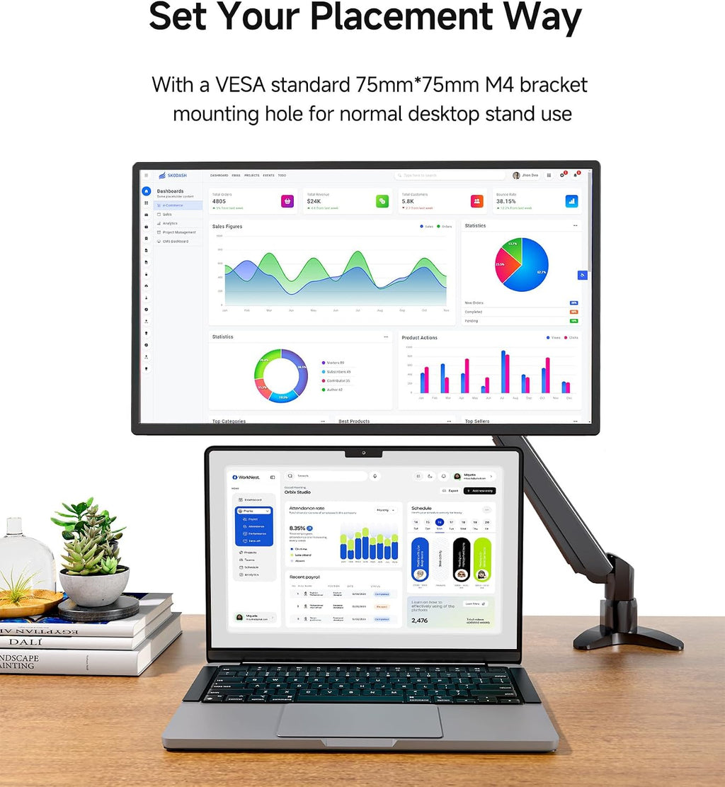 Large Portable Monitor 24 inch - 1080P FHD 100Hz Travel Monitor, 125% sRGB IPS Laptop Screen Extender, VESA Compatible, Height Adjustable Detachable Stand with USB-C HDMI for Work Gaming Office Home