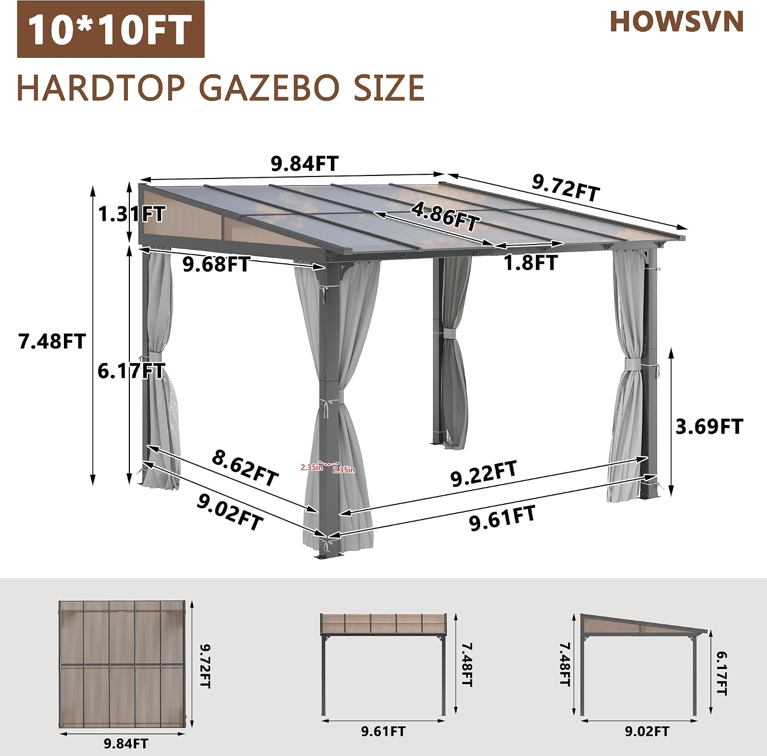 10'x10' Lean to Gazebo, Wall Mounted Gazebo with Aluminum Frame, Curtains and Netting for Patio,Decks, Garden and Lawn
