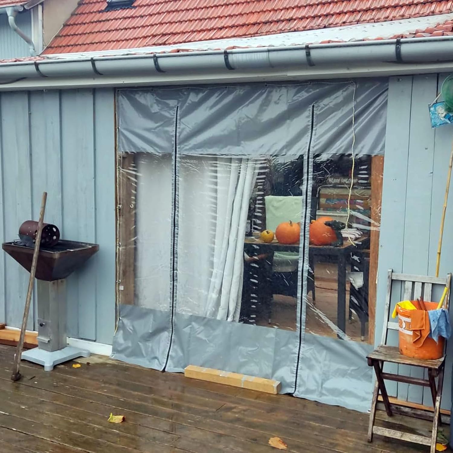 Waterproof Pergola Side Panels with Zipper and Eyelets, Outdoor Vinyl Curtain Transparent Waterproof Tarpaulin Panel for Patio, Pergola, Porch, Gazebos Partition Curtain HSYFdy (Size : 9'wx9'h(2.8 x2