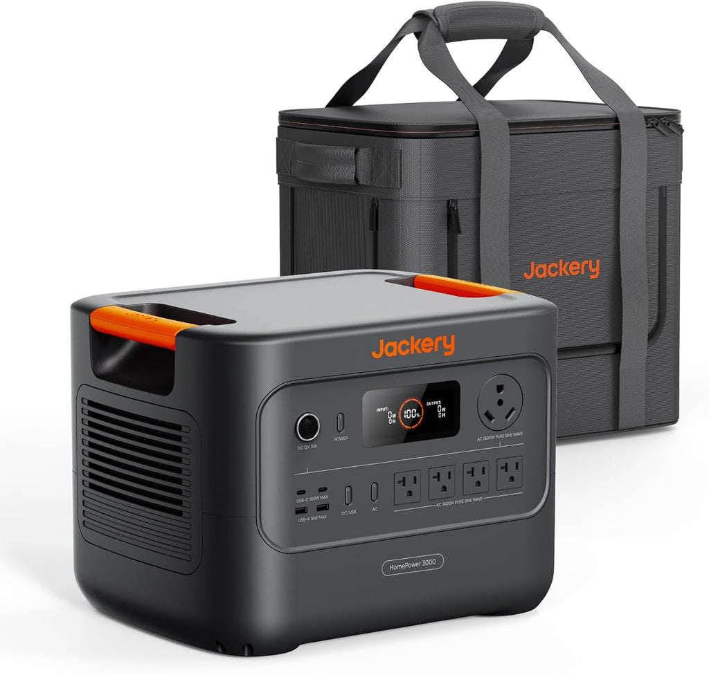 Jackery HomePower 3000 Portable Station with Extreme Guard Carrying Bag, 3600W (7200W Surge) Output, 3072Wh LFP Battery Solar Generator, USB-A/C, Backup for Home Use, Outages & Emergencies