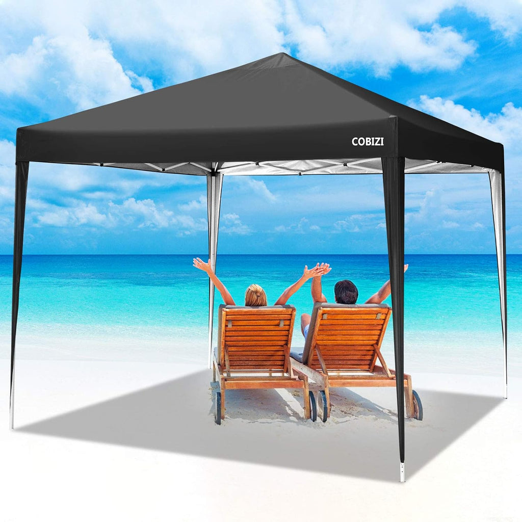 Pop Up Beach Canopy, Portable Instant Canopy Tent, Portable Sports Cabana with 4 Sandbagss, 7.5 x 7.5 ft Base / 6 x 6 ft top for Beach, Camping, Fishing, Picnic, Family Outings (7.5 x 7.5FT, Brown)