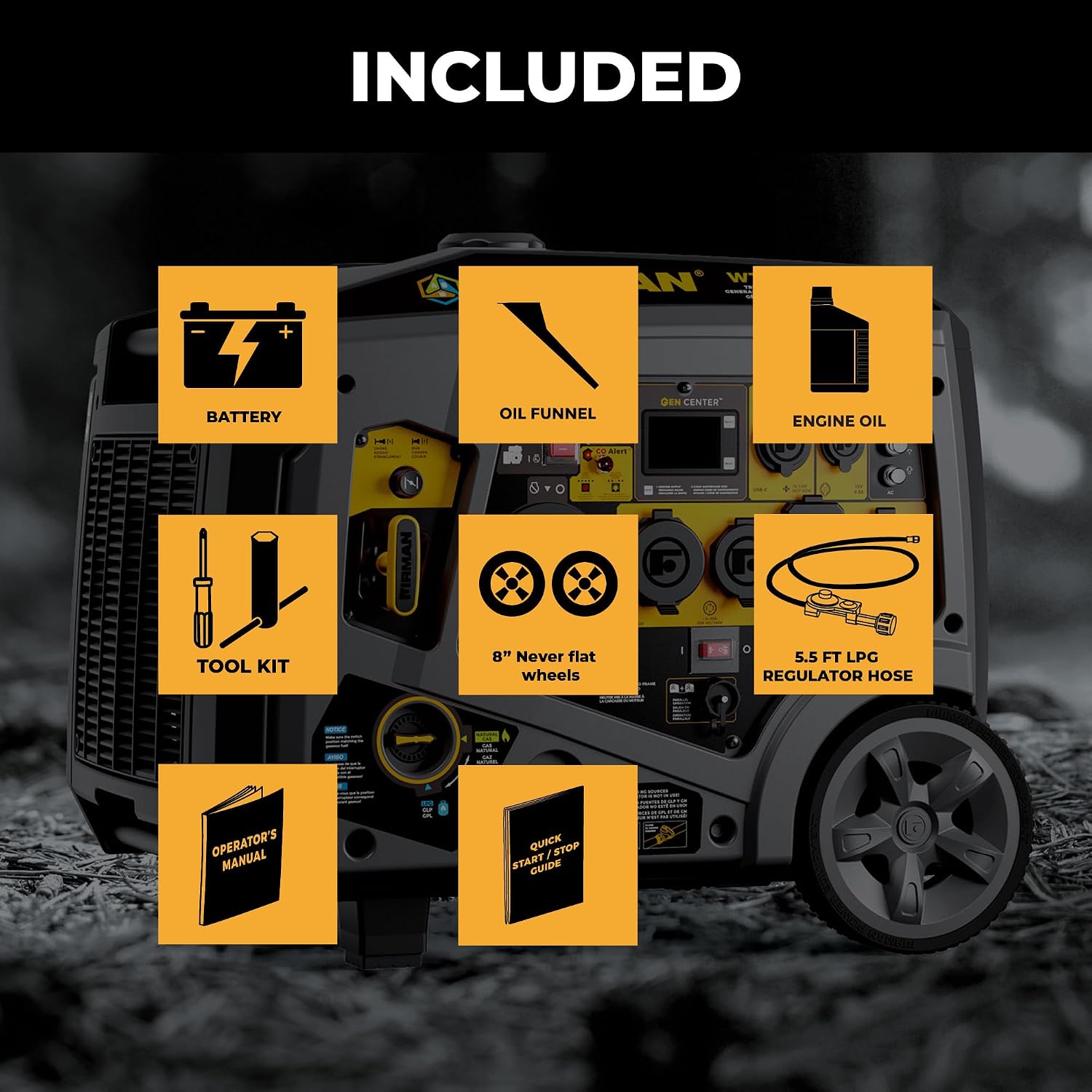FIRMAN WT05571 Tri Fuel Inverter Portable Generator, 6850W Electric Start, Gas, Propane, Natural Gas Power, Whisper Series Quiet Operation, CO Alert Safety, RV Ready 120 240V Backup Generator