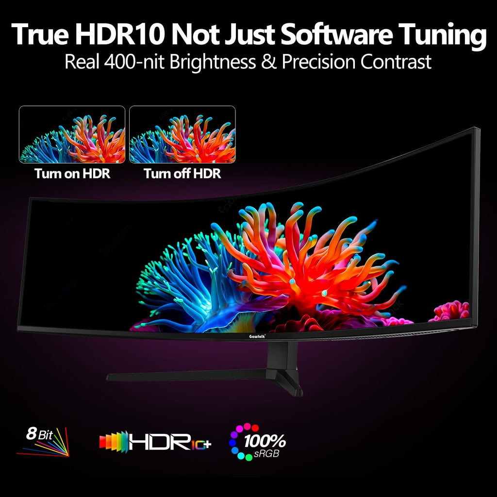 Gawfolk 49 Inch Curved Gaming Monitor,1500R PC Screen 120hz DQHD 5120x1440, Computer Screen for Home Office Business, DP, HDMI, Support Wall Mount 100x100mm