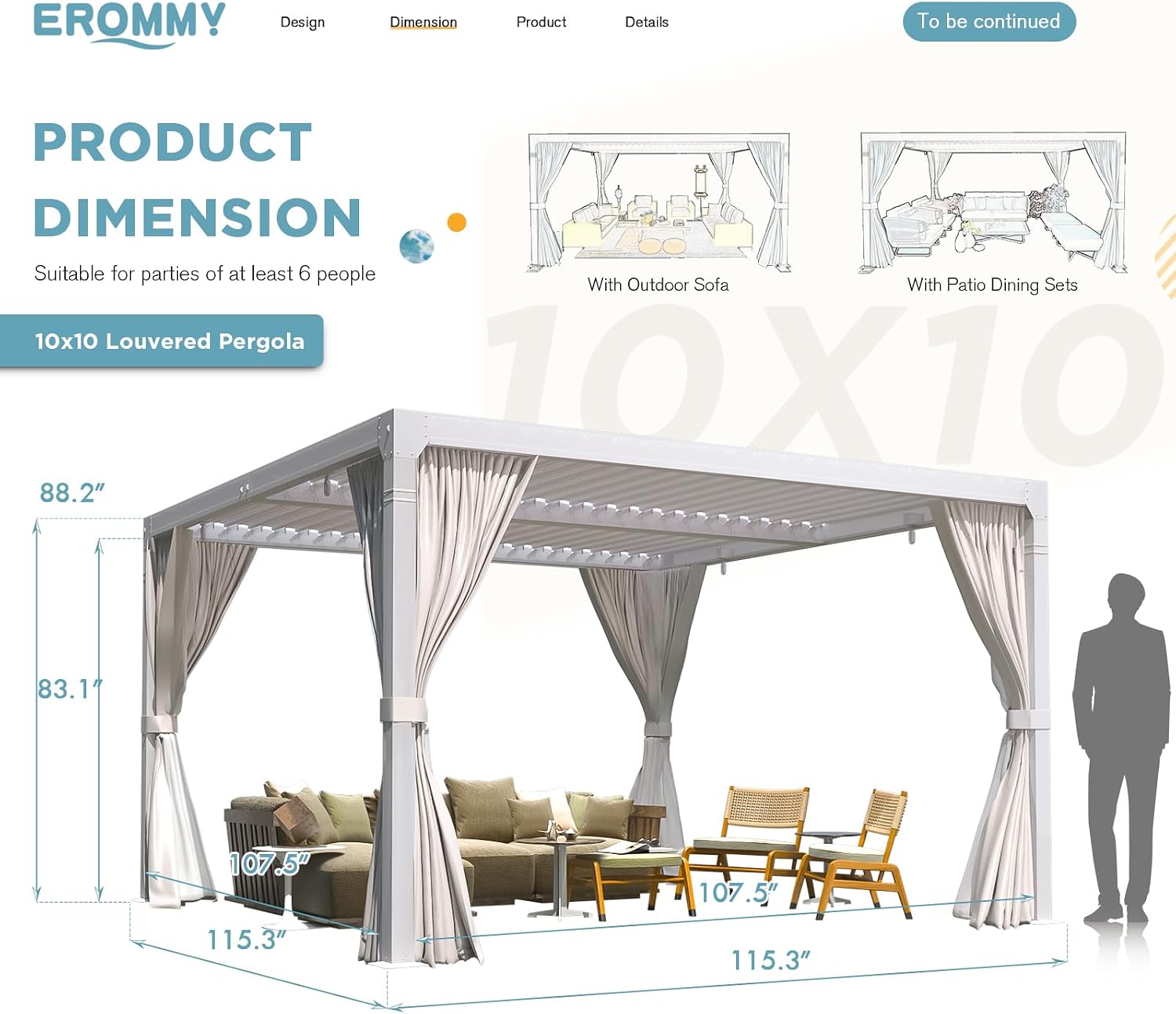 EROMMY 10x10FT Louvered Pergola Outdoor Sun Shade Shelter with Aluminum Frame and Adjustable Metal Rainproof Roof for Garden & Patio, Curtains and Netting Included, White