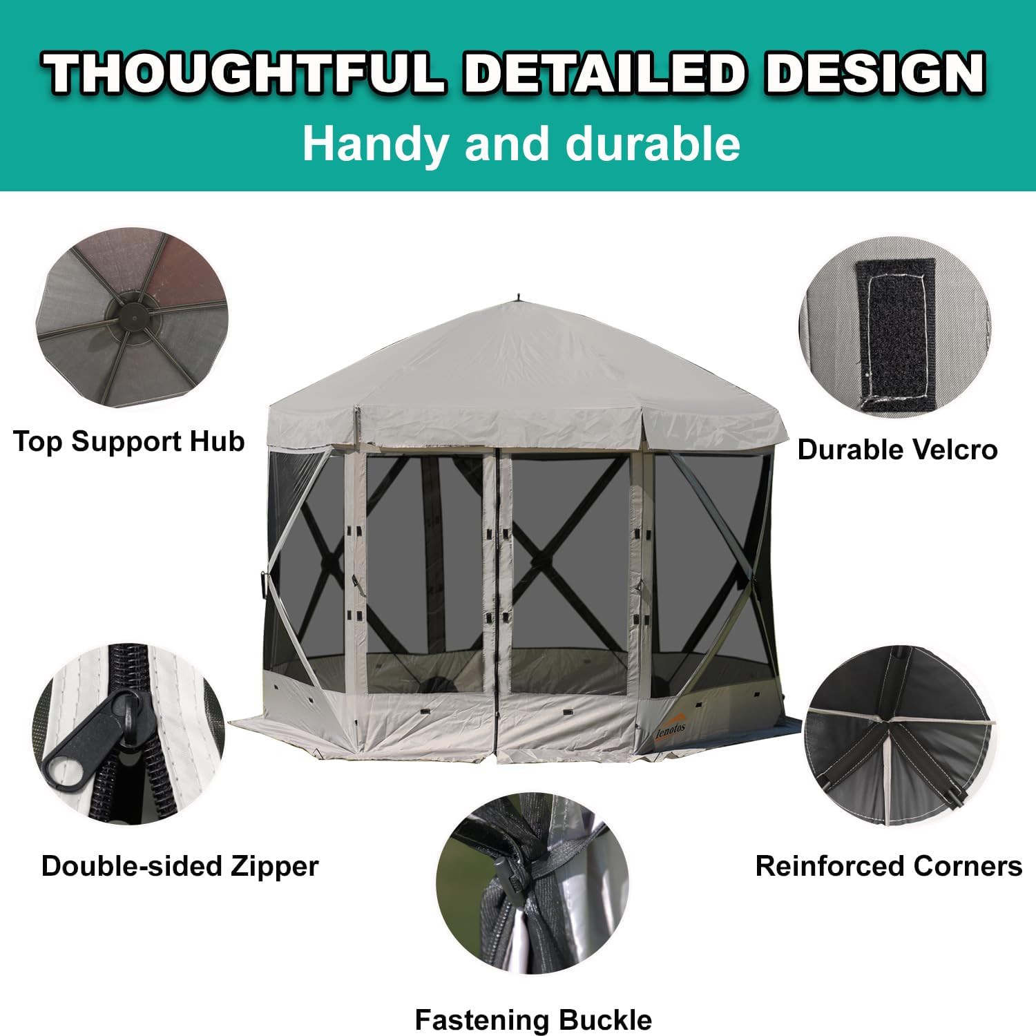 Lenotos Pop Up Screen Tent, 12'x12' Windproof & UV Protection Sun Shelter, Portable Instant Setup, 6-Sided Screen Tent for Picnic, Camping, Backyard, Outdoor (Grey)