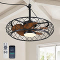 24' Outdoor Ceiling Fan with Lights Hanging Plug in Caged Outdoor Fan Remote APP Control 3CCT Dimmable, Quiet Reversible DC Motor Waterproof for Patio Pergola Porch Canopy Walnut