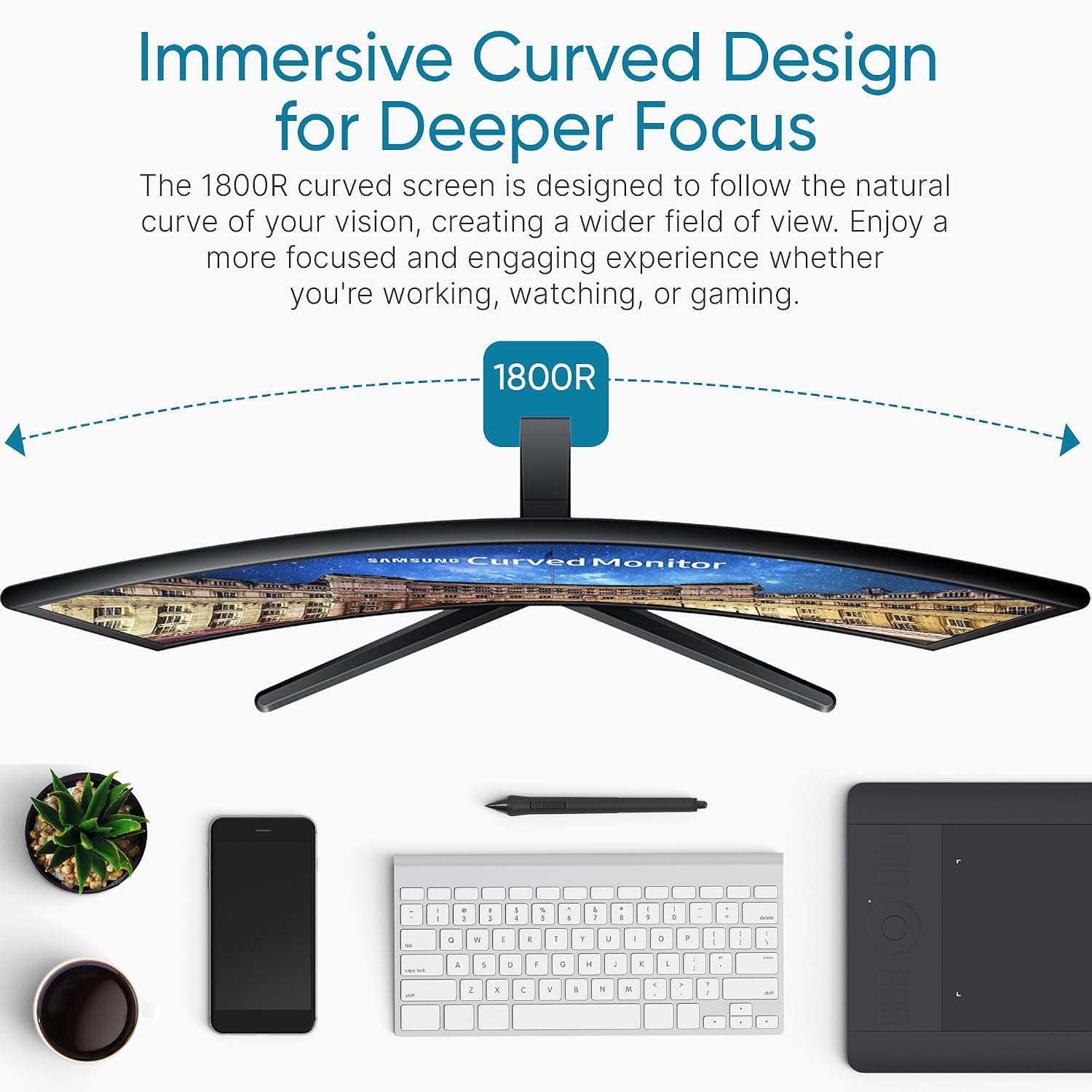 Samsung S36GD 27' Curved Monitor – LCD FHD, 16:9, 1920x1080, HDMI, VGA, VESA, Eye Saver & Flicker-Free Tech – Boomph's Comprehensive Ultimate Performance Cloth Solution for Your Workspace