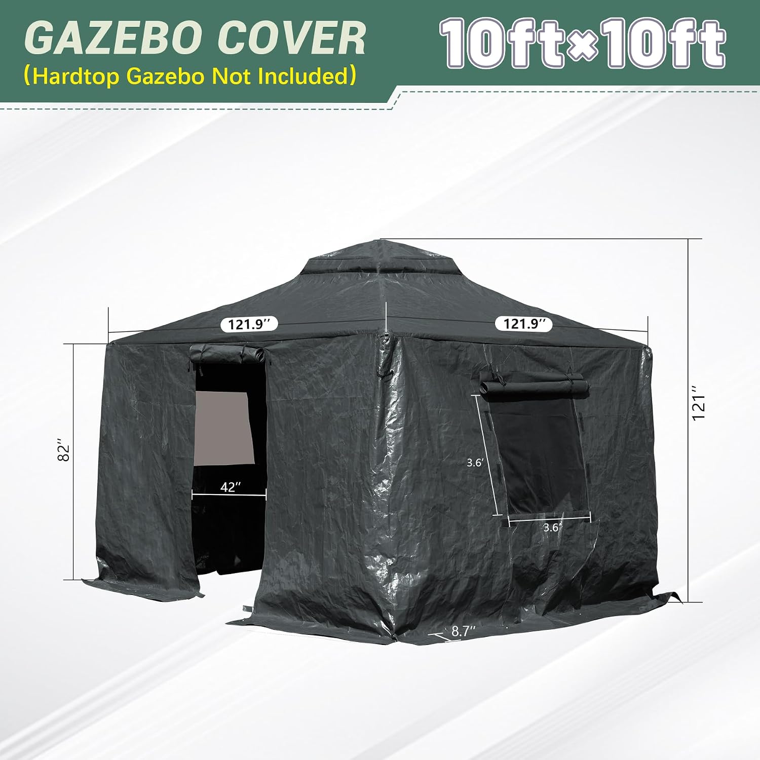 Domi 10' x10' Winter Gazebo Cover for Hardtop Gazebos, Universal Gazebo Cover with Sidewalls and Mesh Windows, All Season Waterproof Enclosed Cover for Outdoor, Gray