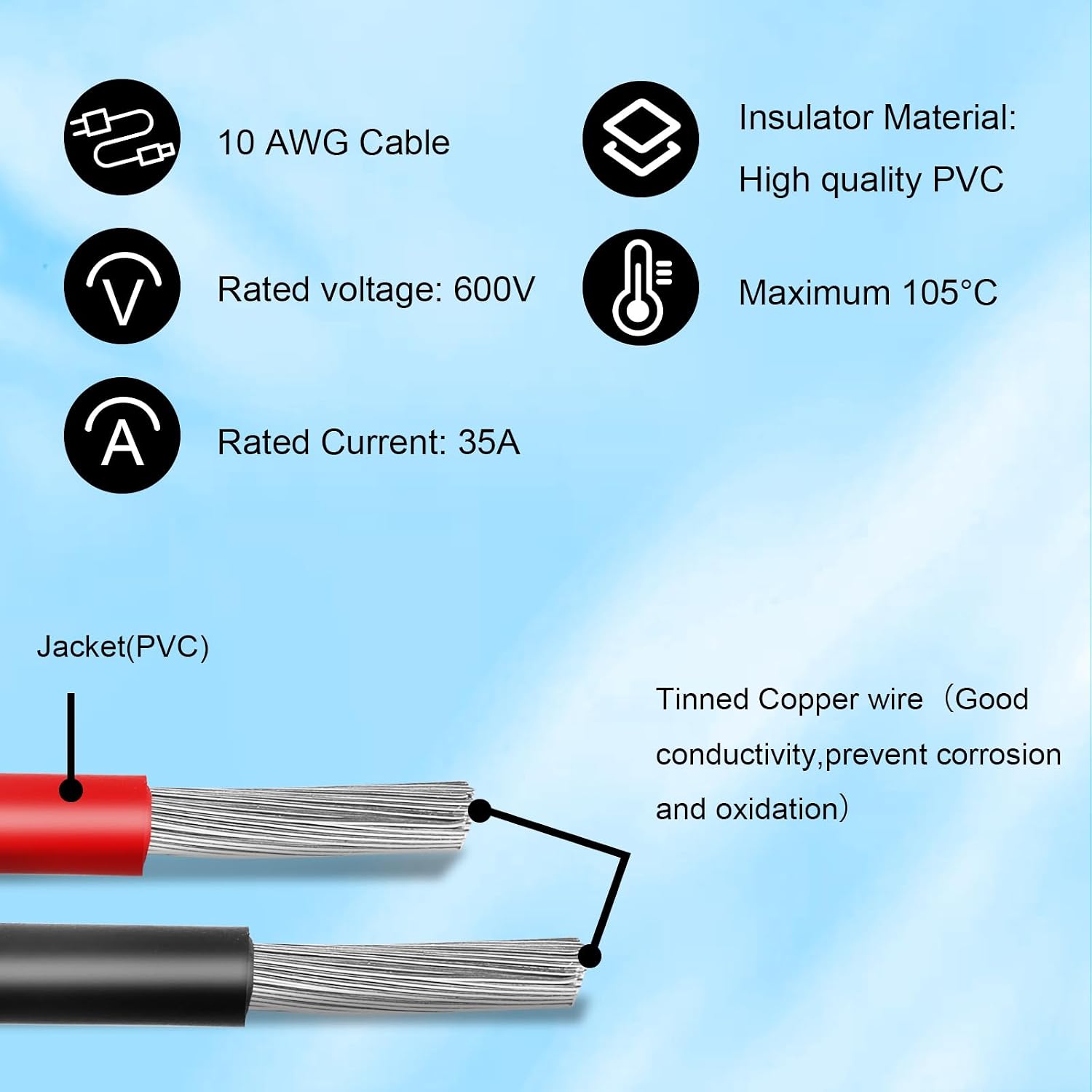 MOOKEERF Solar to XT60i Cable 10AWG - 150FT Solar Panel to XT60i Adapter Connector XT60i-F Extension Cable for Portable Power Station Solar Generator
