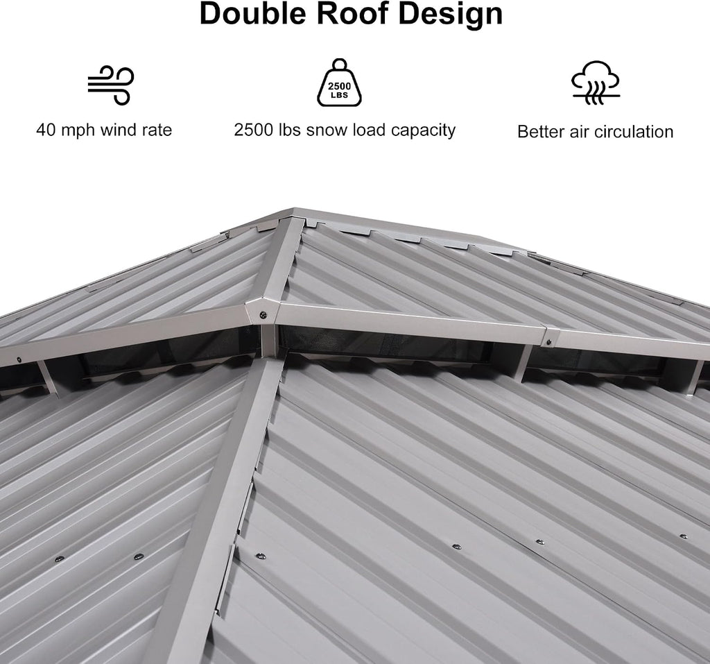 PURPLE LEAF 14' x 16' Hardtop Aluminum Gazebo with Double Metal Roof Heavy Duty Permanent Gazebo for Patio Deck Lawn Garden All Weather Outdoor Pavilion Gazebos, Light Grey
