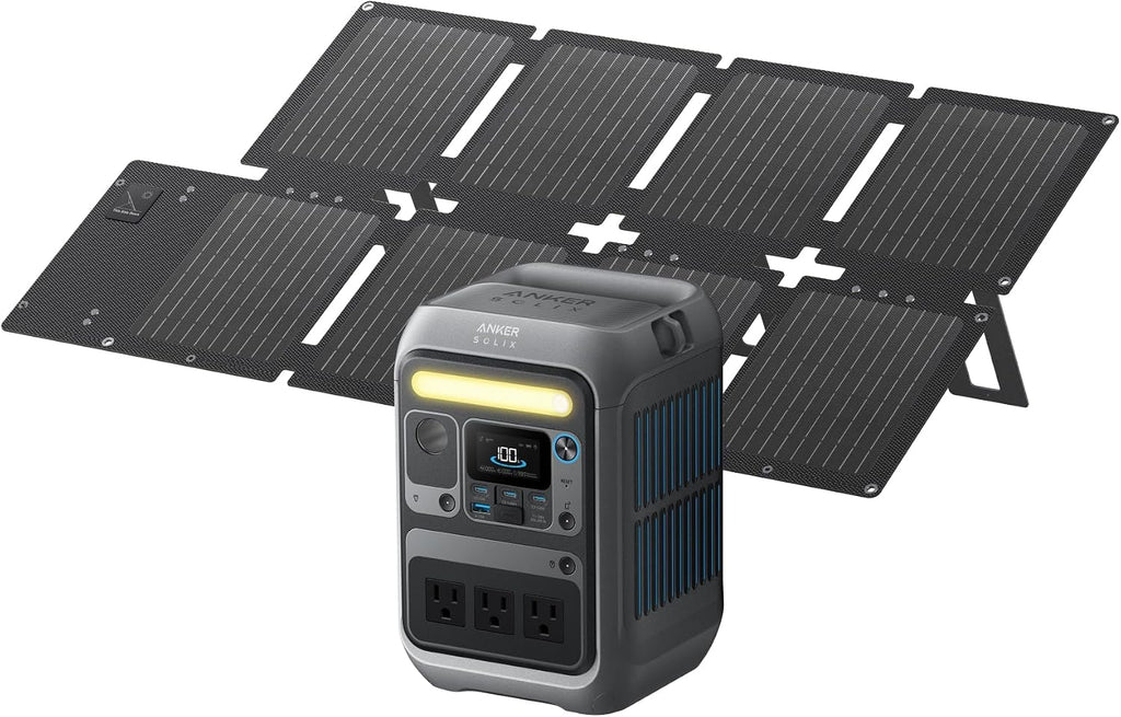 Anker Solar Generator SOLIX C300 with 60W Solar Panel, 288Wh Portable Power Station, 300W (600W Surge), LiFePO4 Battery, 140W Two-Way Fast Charging, for Outdoor Camping, Traveling, and Emergencies