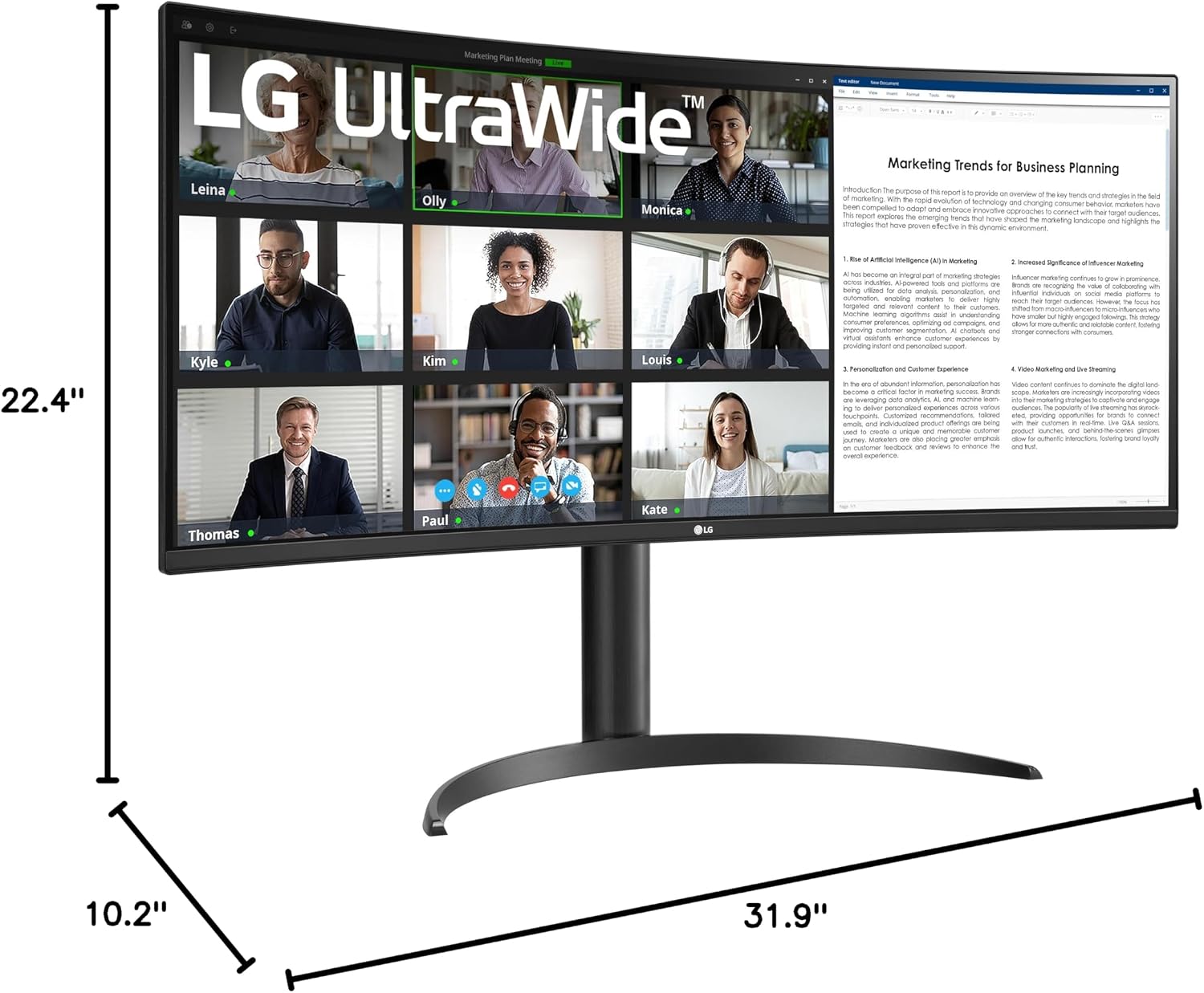 LG 34WR55QK-B 34-inch UltraWide WQHD (3440 x 1440) Curved Computer Monitor, 100Hz, 5ms, HDR10, Reader Mode, HDMI, DisplayPort, USB Type-C, Tilt/Height Adjustable Stand, Black