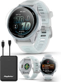 PlayBetter Garmin Forerunner 570 (42 mm, Cloud Blue/Translucent Whitestone) Running GPS Smartwatch - AMOLED Display, Training & Recovery - Bundle Portable Charger & HD Screen Protectors