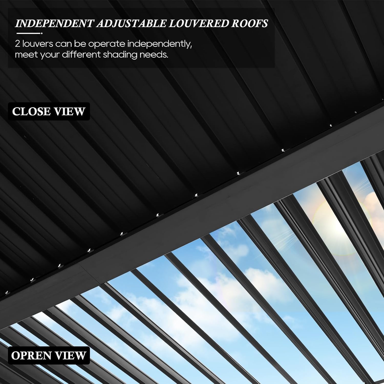 10'×10' Outdoor Louvered Pergola, Aluminum Outdoor Louvered Pergola Patio with Adjustable Roof for Outdoor Deck, Backyard, Garden (10x10FT)