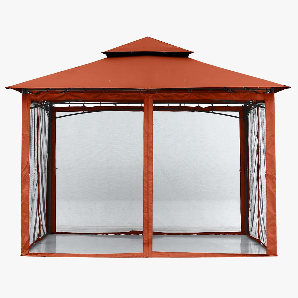 ABCCANOPY Gazebos for Patios 10x12 - Outdoor Steel Frame Gazebo with Mosquito Netting for Lawn Backyard Garden Deck (Rust Red)