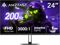Amzfast 24 Inch Gaming Monitor 180Hz 200Hz FHD 1080p Computer Monitor, 1ms Adaptive Sync, 3000:1, 129% sRGB, HDR Display, Eye Care, VESA 75x75, Metal Stand, HDMI 2.0 | DP 1.4, AMZG24X1