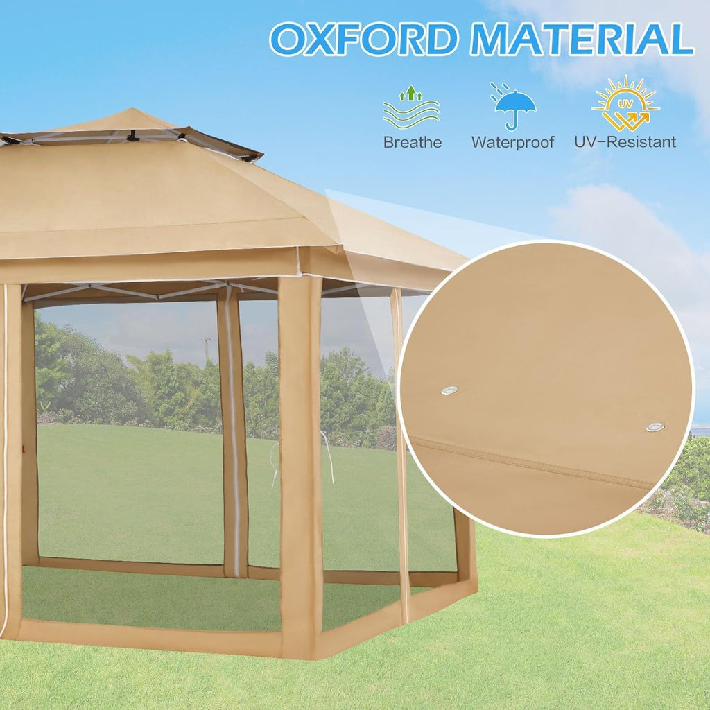 ECOTOUGE Canopy Tent with Sidewalls Instant Shelter Canopy with Carrying Roller Bag, Outdoor Party Gazebo with Waterproof and UV Resistant for Parties, Camping, Picnic (Khaki 12FT)