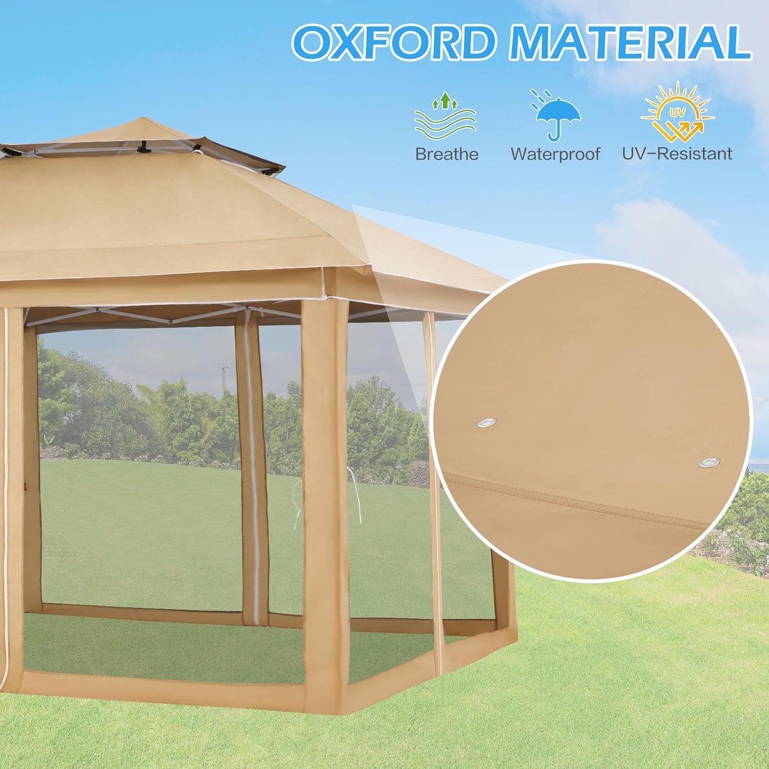 ECOTOUGE Canopy Tent with Sidewalls Instant Shelter Canopy with Carrying Roller Bag, Outdoor Party Gazebo with Waterproof and UV Resistant for Parties, Camping, Picnic (Khaki 12FT)