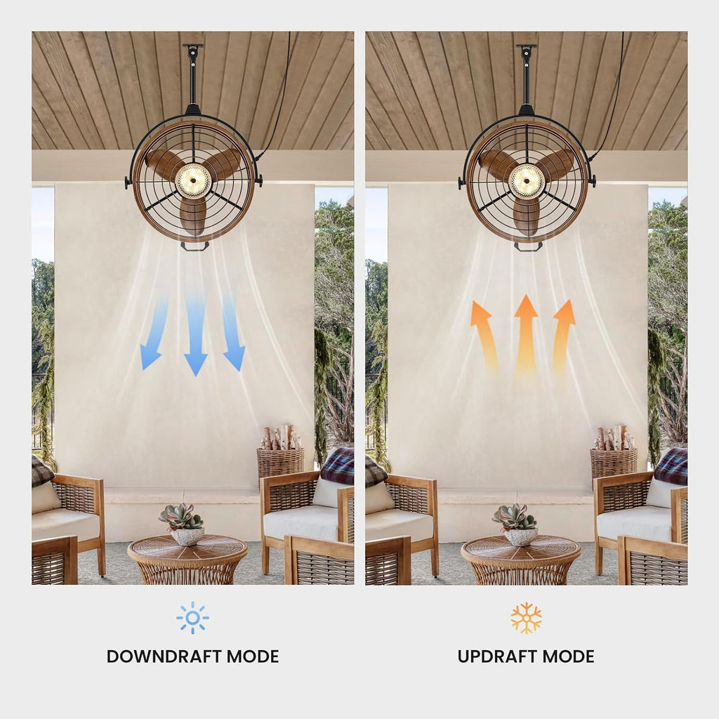 Outdoor Ceiling Fan with Lights, 23'' Waterproof Gazebo Fan with Remote Control Smart App, Plug in Caged Ceiling Fan for Patios, Pergola Porch