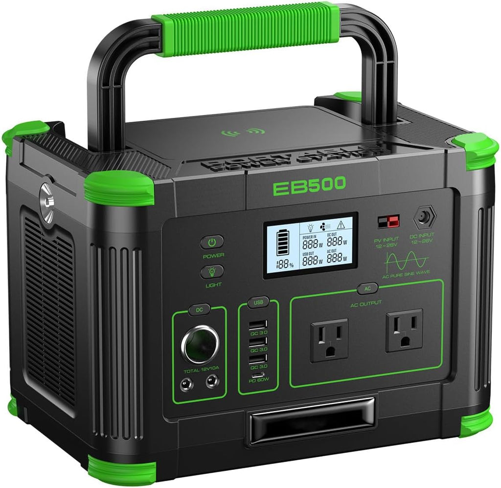 500W Portable Power Station 519.48Wh, Solar Generator with 60W USB-C PD Output, Built-in BMS 110V Pure Sine Wave AC Outlet Backup Lithium Battery for Outdoors Camping Travel Emergency (Peak 1000W)
