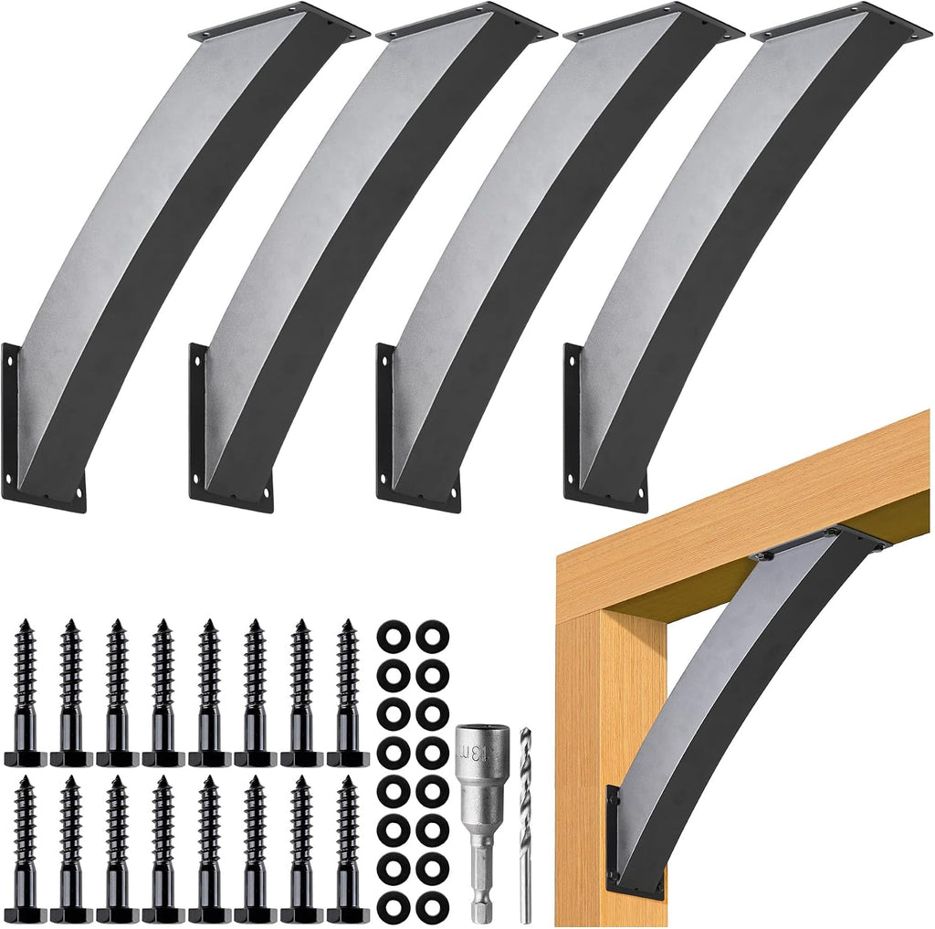 AECXM Heavy Duty 4''x4'' (Actual: 3.2''x3.2'') Arc 45° Angle Support Brackets, for gazebos, Decks, porches, Log Cabins and Other Wood Frame Degree Angle Pergola (4-Bracket)