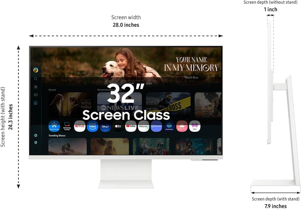 Samsung 32' Smart Monitor M8 (M80F) 4K UHD Display, Samsung Vision AI, Smart TV Apps, Gaming Hub, USB-C, HDMI and USB-A, White, LS32FM803UNXZA, 2025