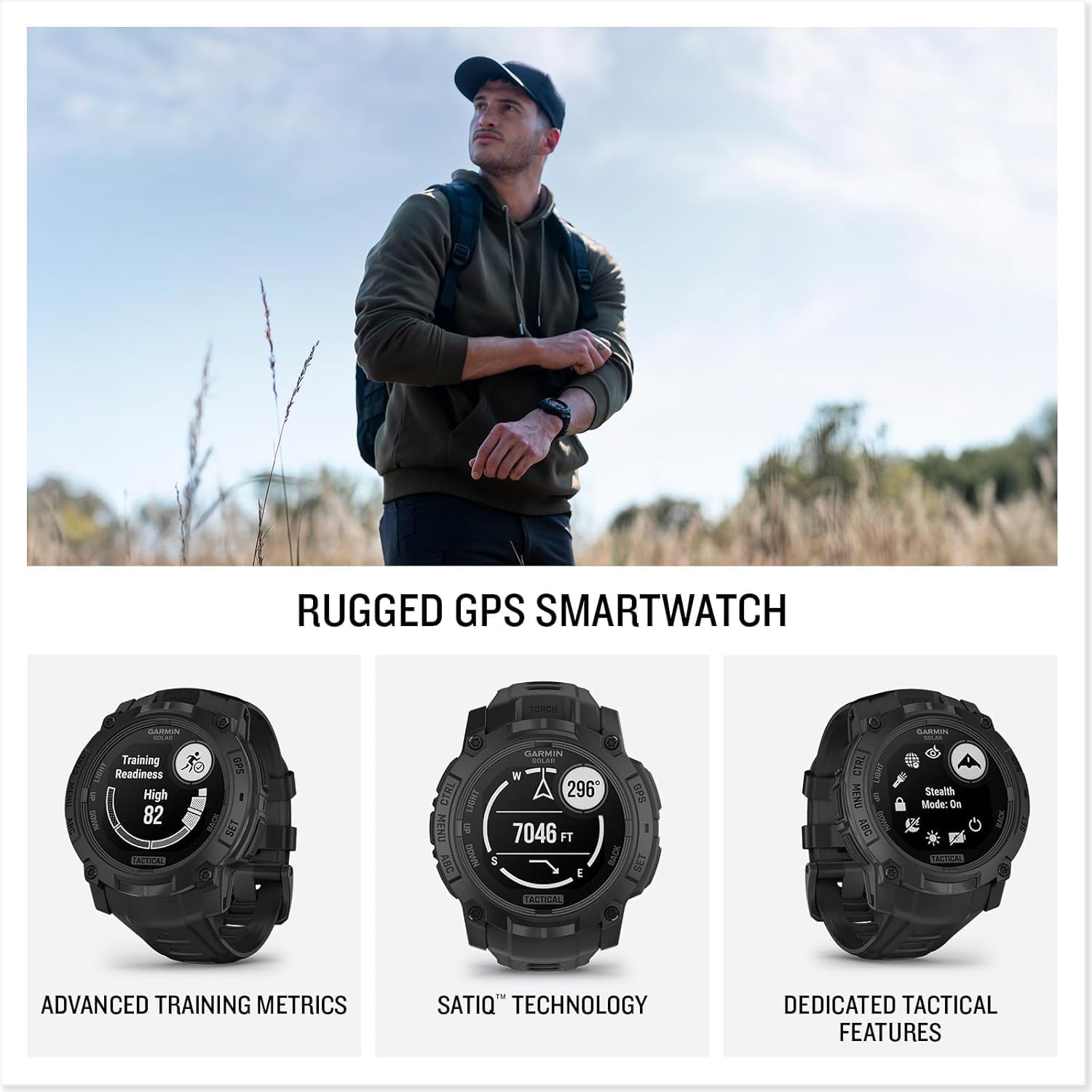 PlayBetter Garmin Instinct 3 Solar Tactical 45mm (Black) Rugged Outdoor GPS Smartwatch Bundle - Tactical Features, Built-in Flashlight, Long Battery Life Portable Charger & HD Screen Protectors