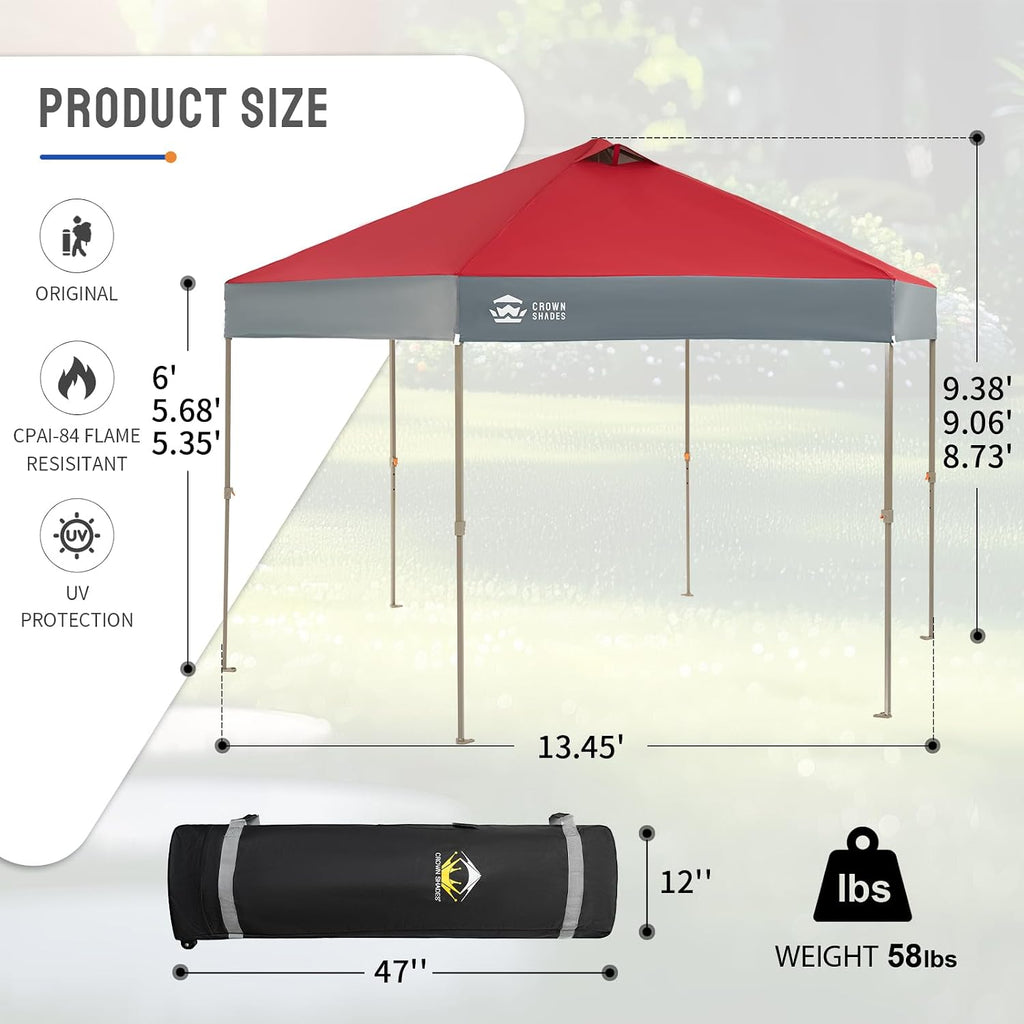 CROWN SHADES 14x14 Pop up Gazebo, Patented Center Lock 6-Sided Portable Gazebo, Easy Set Up, 300D Silver-Coated Fabric UV Resistant, Pop Up Canopy Tent for Patio, Party, Outdoor Activities, Red&Grey