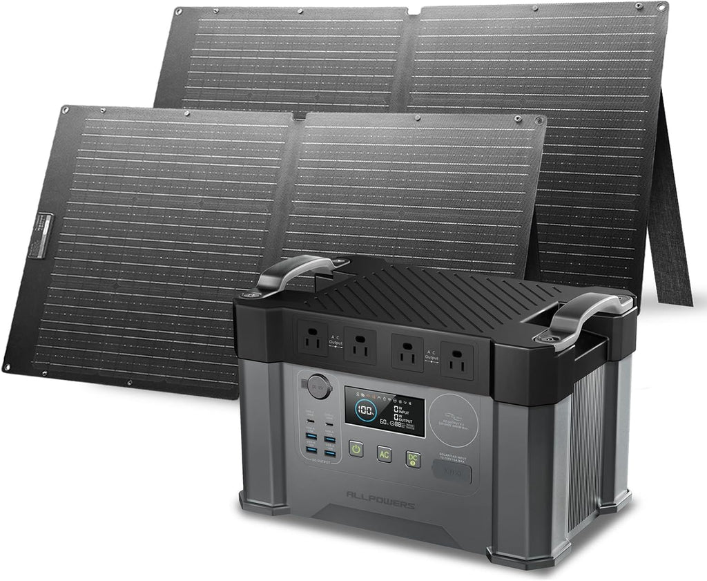ALLPOWERS S2000 Pro Solar Generator with Panels Included 2400W MPPT Portable Power Station with 2pcs SE100 Foldable Solar Panel 100W, Solar Backup Power for Van House Outdoor Camping