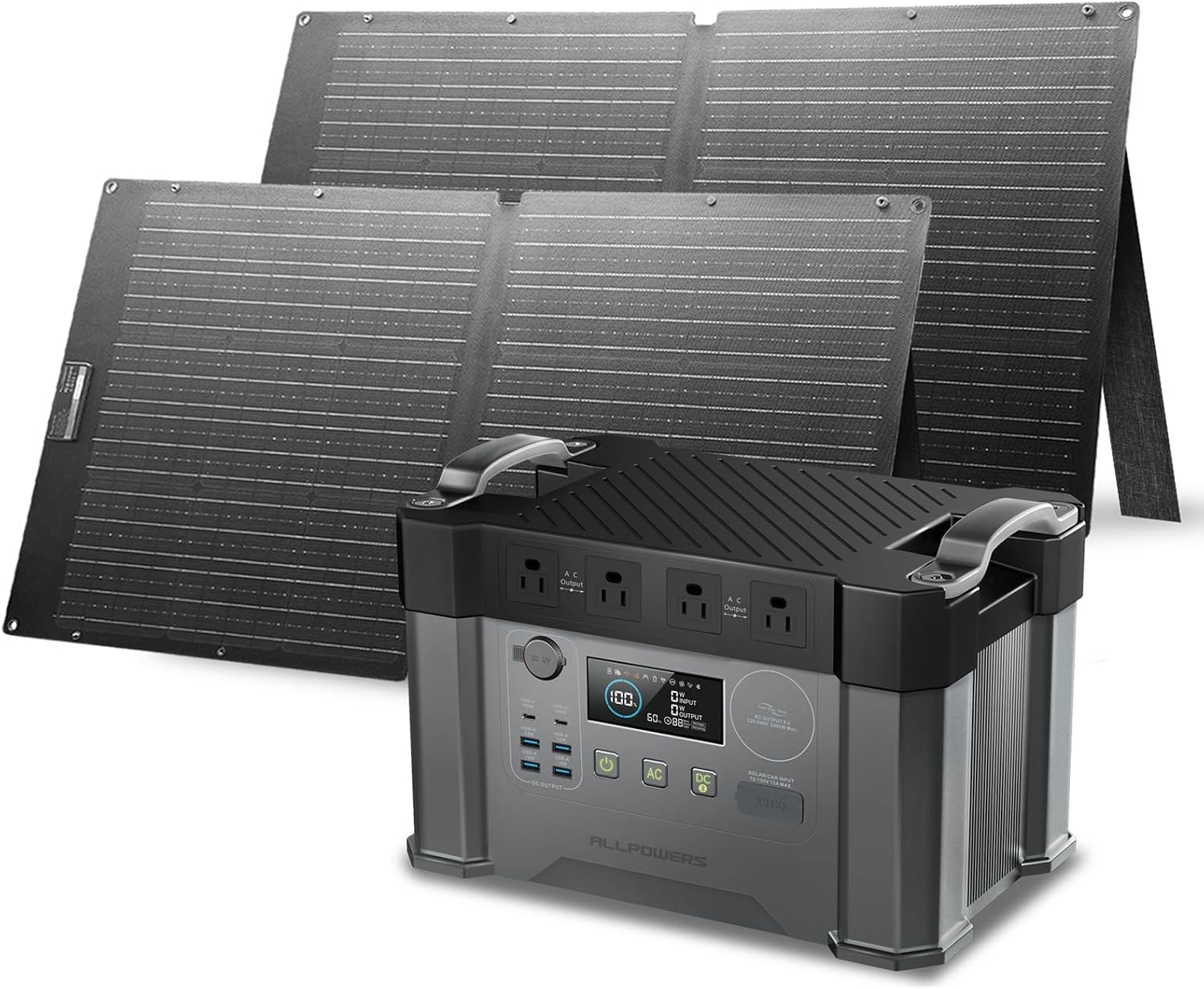 ALLPOWERS S2000 Pro Solar Generator with Panels Included 2400W MPPT Portable Power Station with 2pcs SE100 Foldable Solar Panel 100W, Solar Backup Power for Van House Outdoor Camping