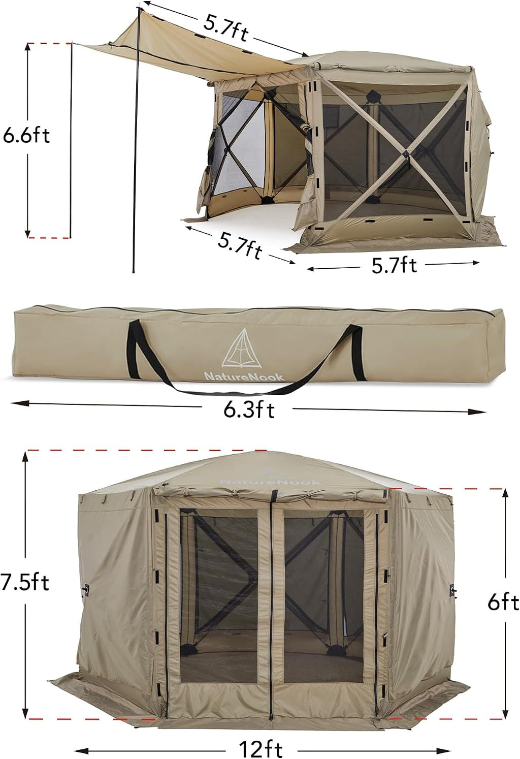 Outdoor Pop Up Tent with Mesh Screen – 12x12 Portable Canopy Tent for Camping, Beach, Garden, Picnic, Backyard, Beach