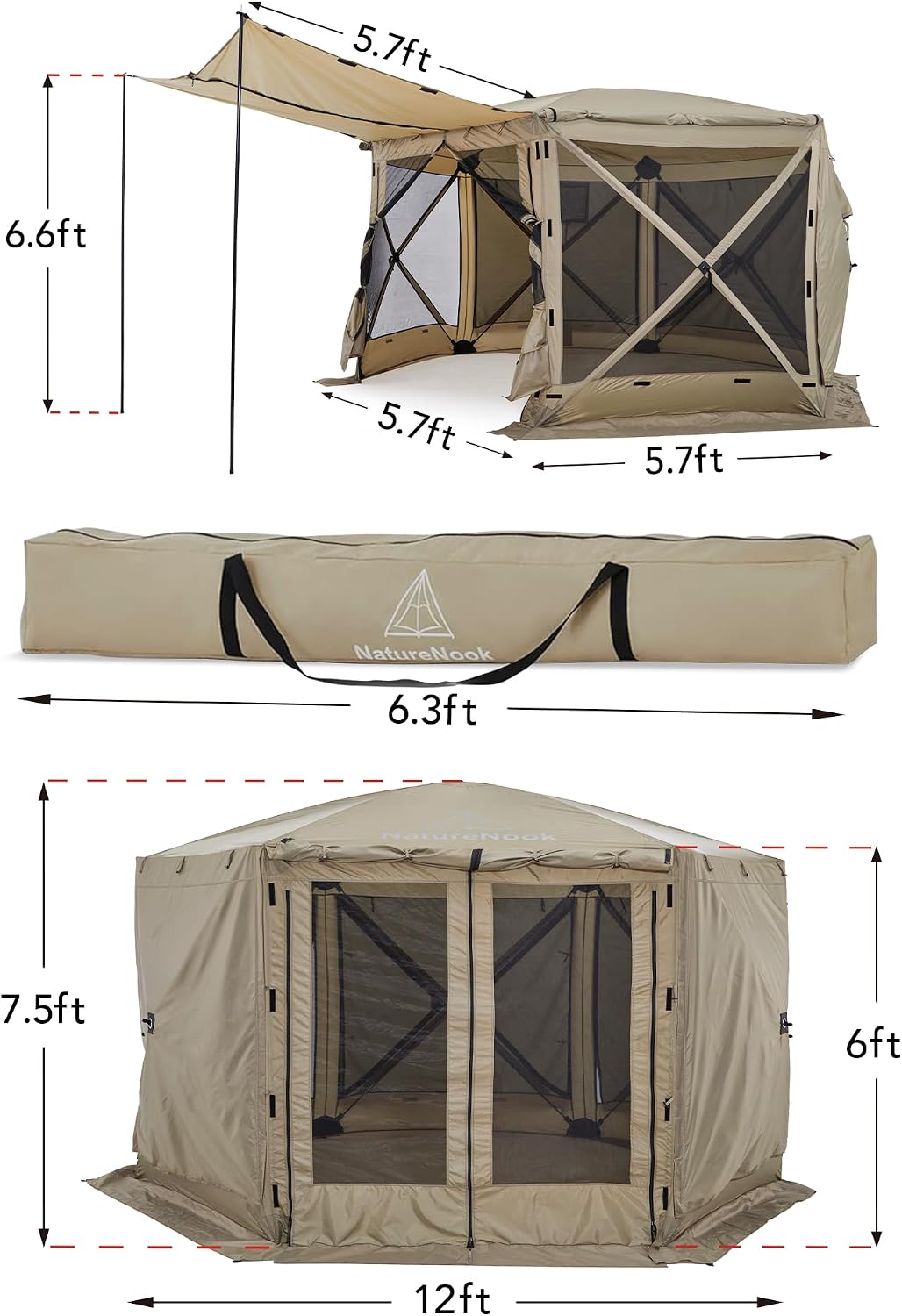 Outdoor Pop Up Tent with Mesh Screen – 12x12 Portable Canopy Tent for Camping, Beach, Garden, Picnic, Backyard, Beach