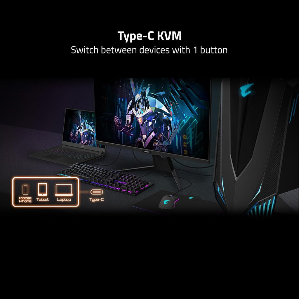 GIGABYTE - AORUS FO27Q2 (SA) - 27' QD-OLED Gaming Monitor - QHD 2560x1440-240Hz - 0.03ms GTG - AMD FreeSync Premium Pro - Type C KVM - HDMI, DP, Type C - Height Adjustable - Black